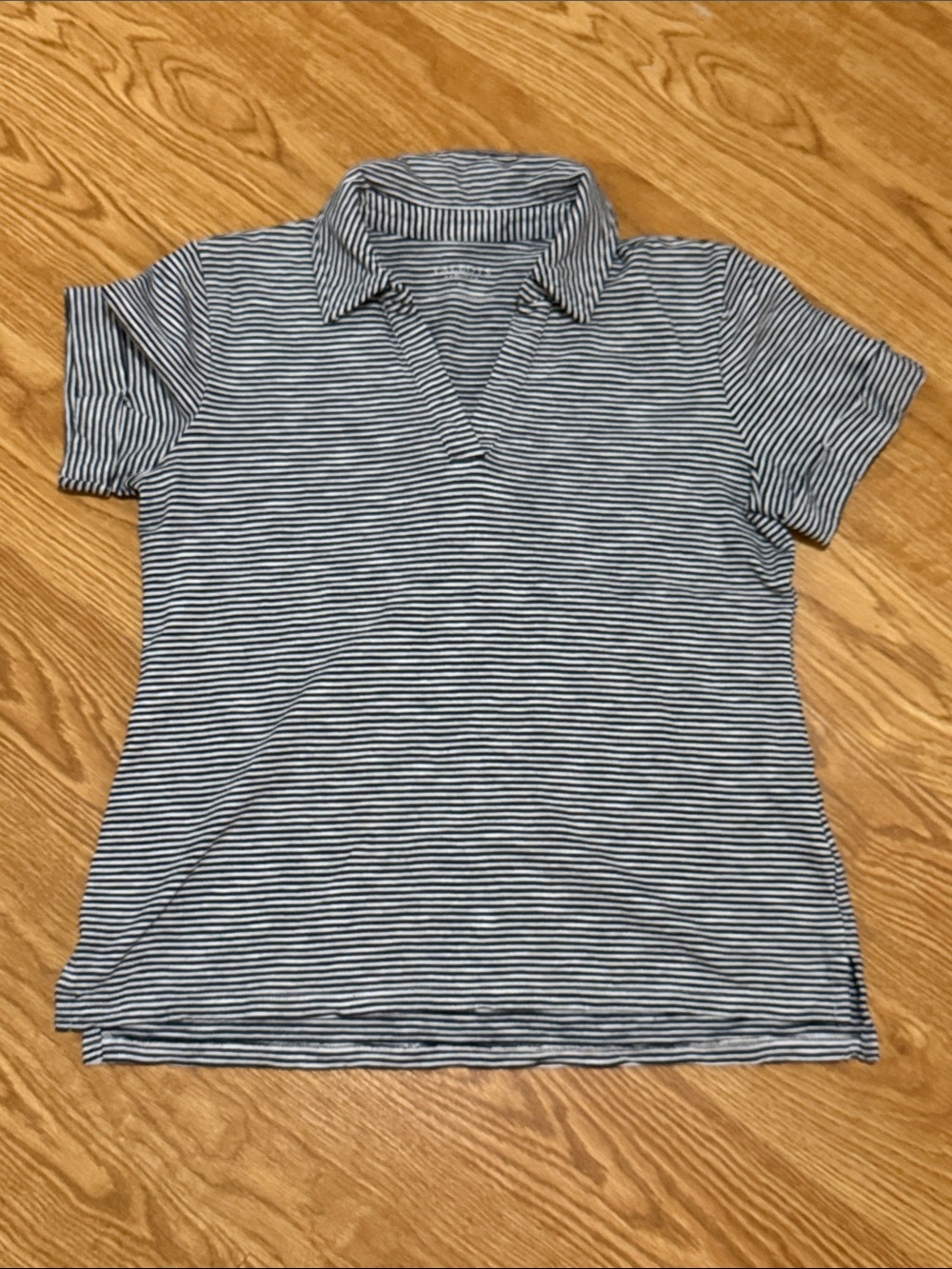 Talbots Navy and White Striped Polo-Style Short Sleeve Top